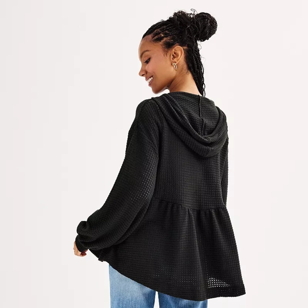 SO® Peplum Henley Hoodie - Picture 2 of 11
